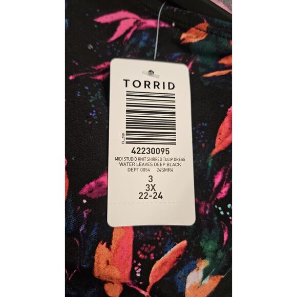 Torrid NWT Dress 3X Midi Sleeveless Stretch Floral Ruching Black Multicolor - Picture 7 of 10